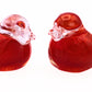 Close-up view of pair of Glass Robin Redbreasts by the Irish Handmade Glass Company