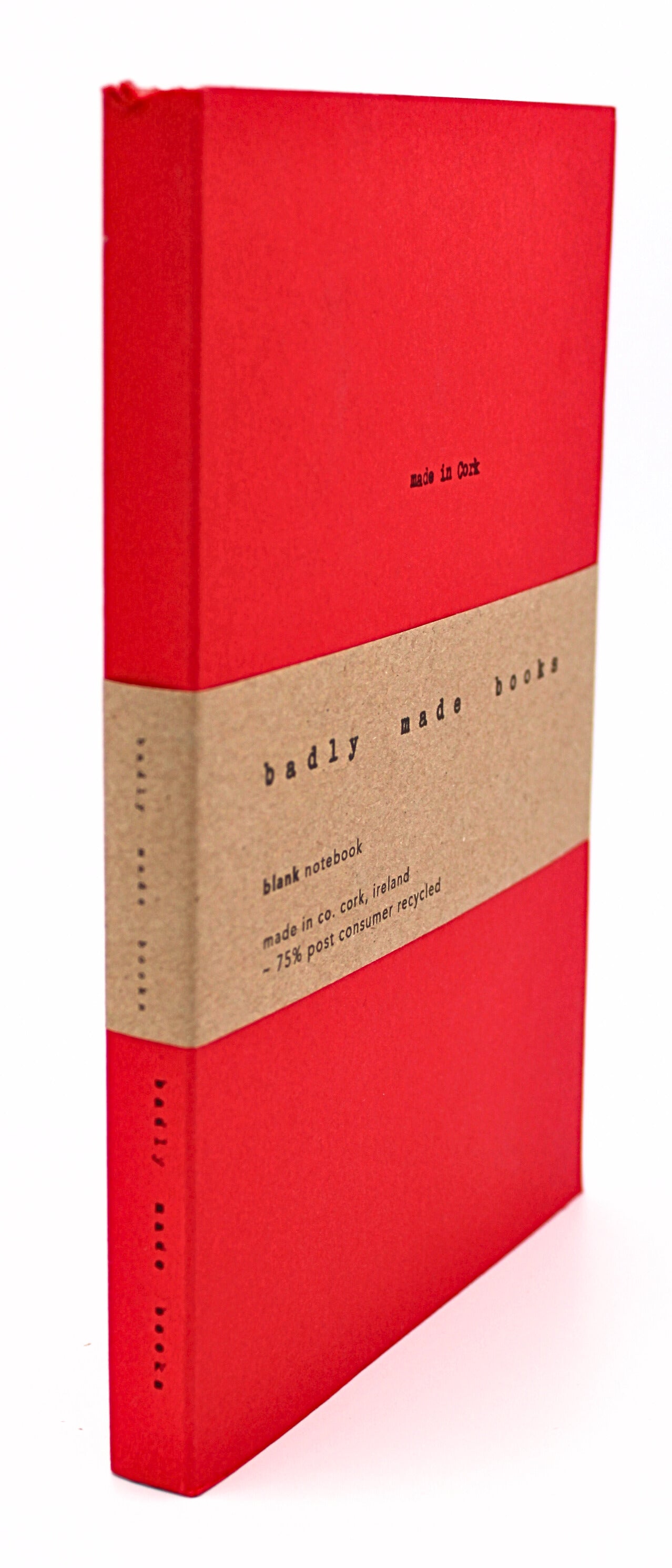 Side View of Badly Made Books A5 Red Notebook with Blank Pages
