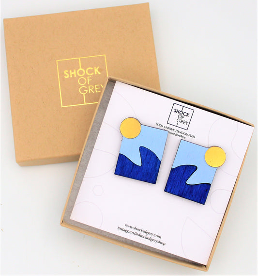 Shock of Grey New Wave Earrings in Lilac and Blue