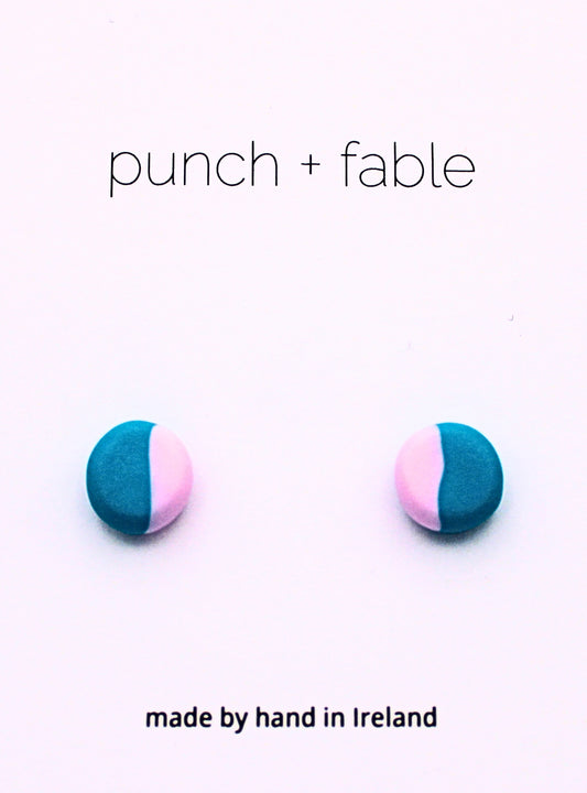 Punch+Fable Mini Earrings Studs in Turquoise and Pink