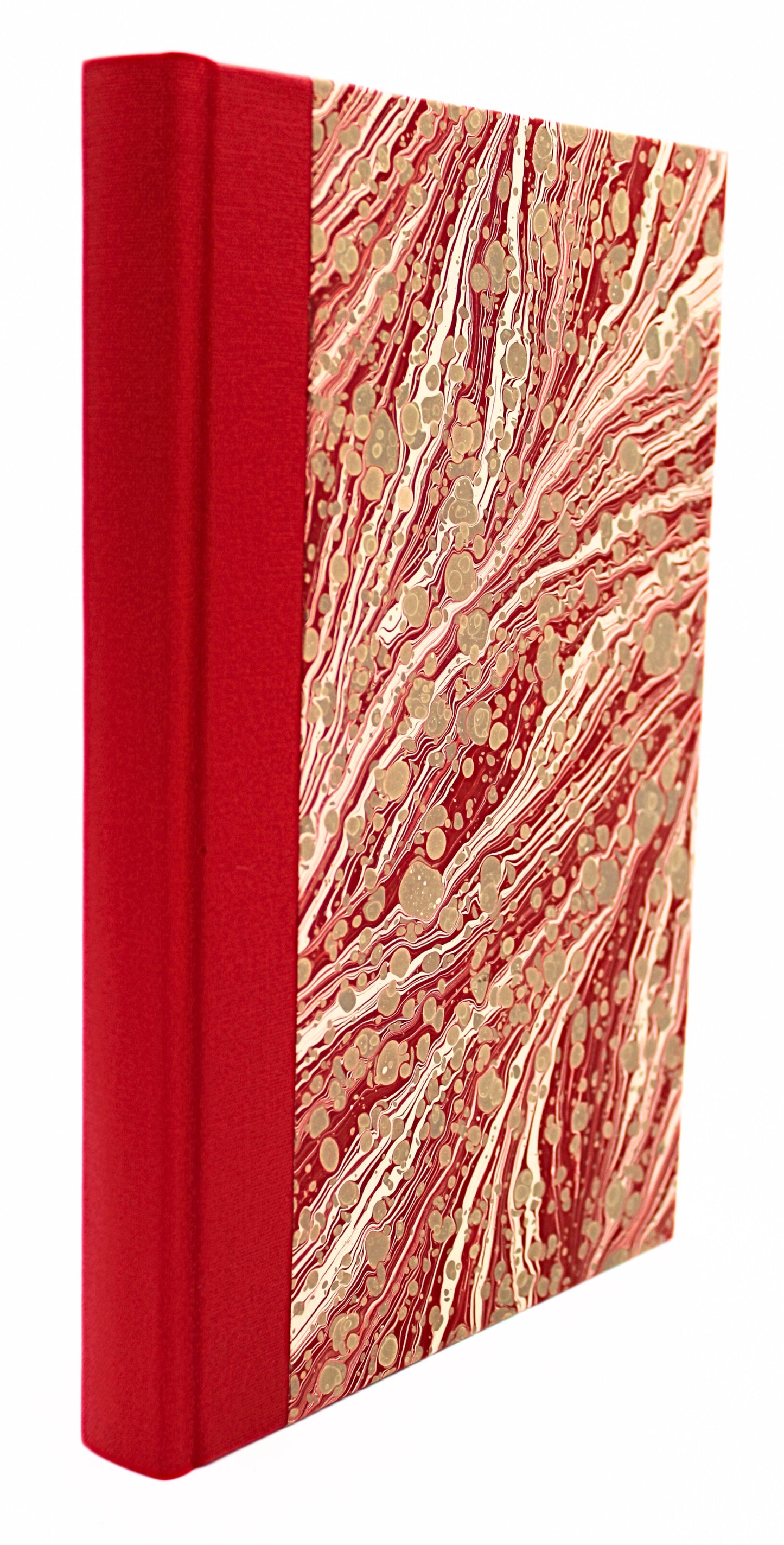 Hubert Bookbindery A5 Blank Notebook - Red Marbled Cover Side View