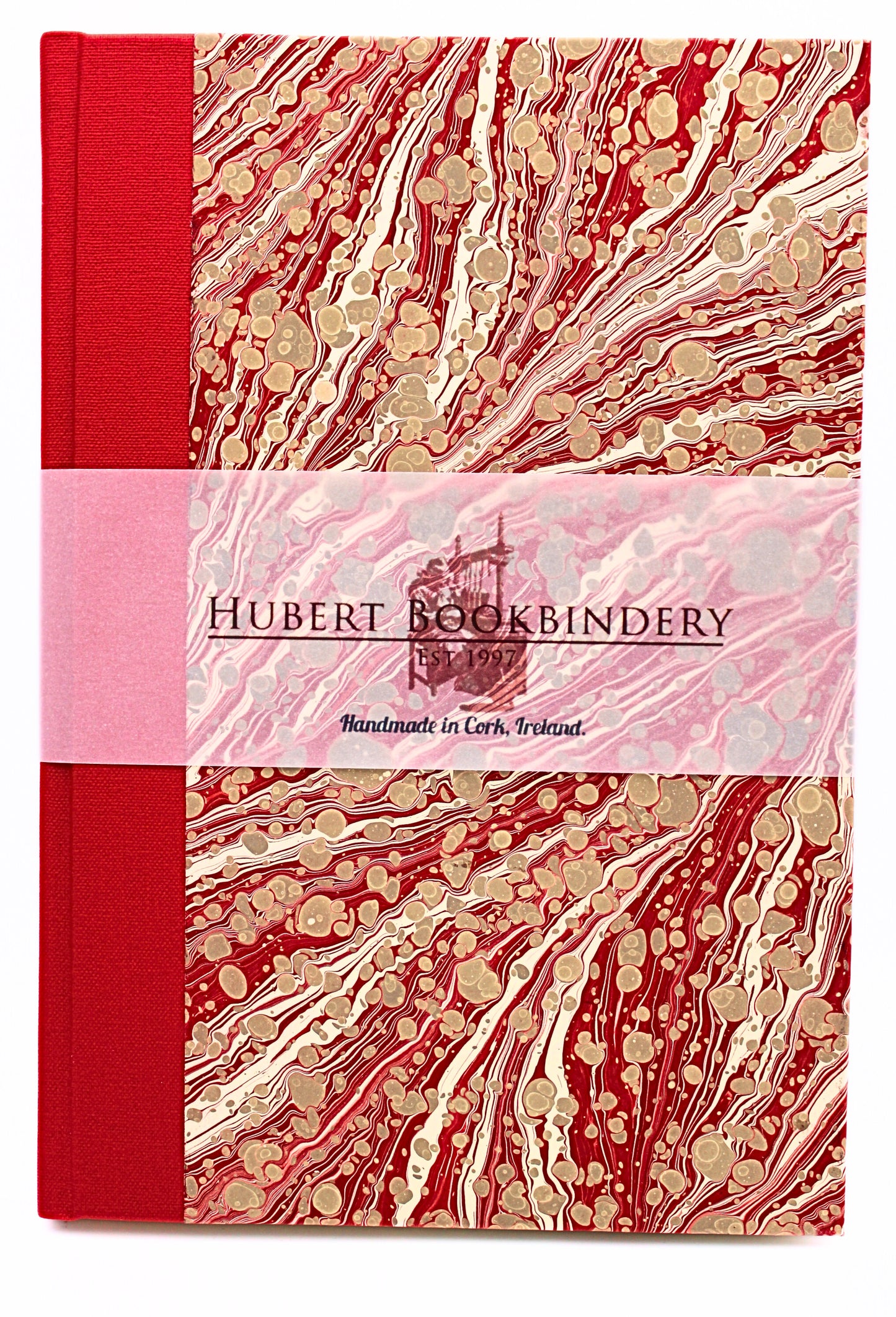 Hubert Bookbindery A5 Blank Notebook - Red Marbled Cover