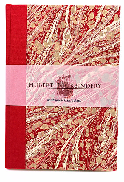 Hubert Bookbindery A5 Blank Notebook - Red Marbled Cover