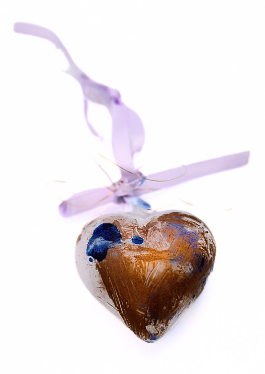 Elke Weston Glass Heart Decoration - Blue and Gold