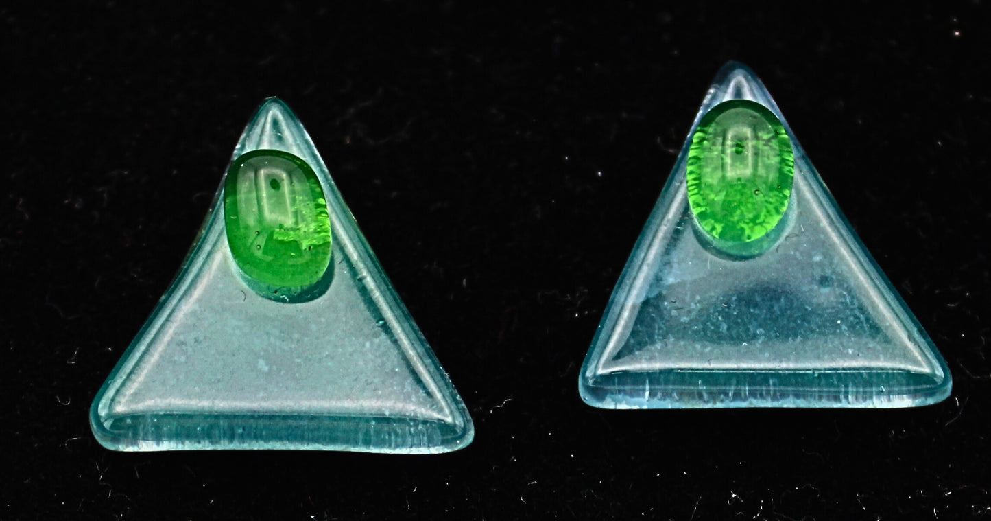 Glass Stud Earrings - Green / Blue