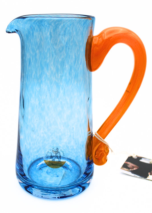 Jerpoint Glass Jug in Blue with Orange Handle