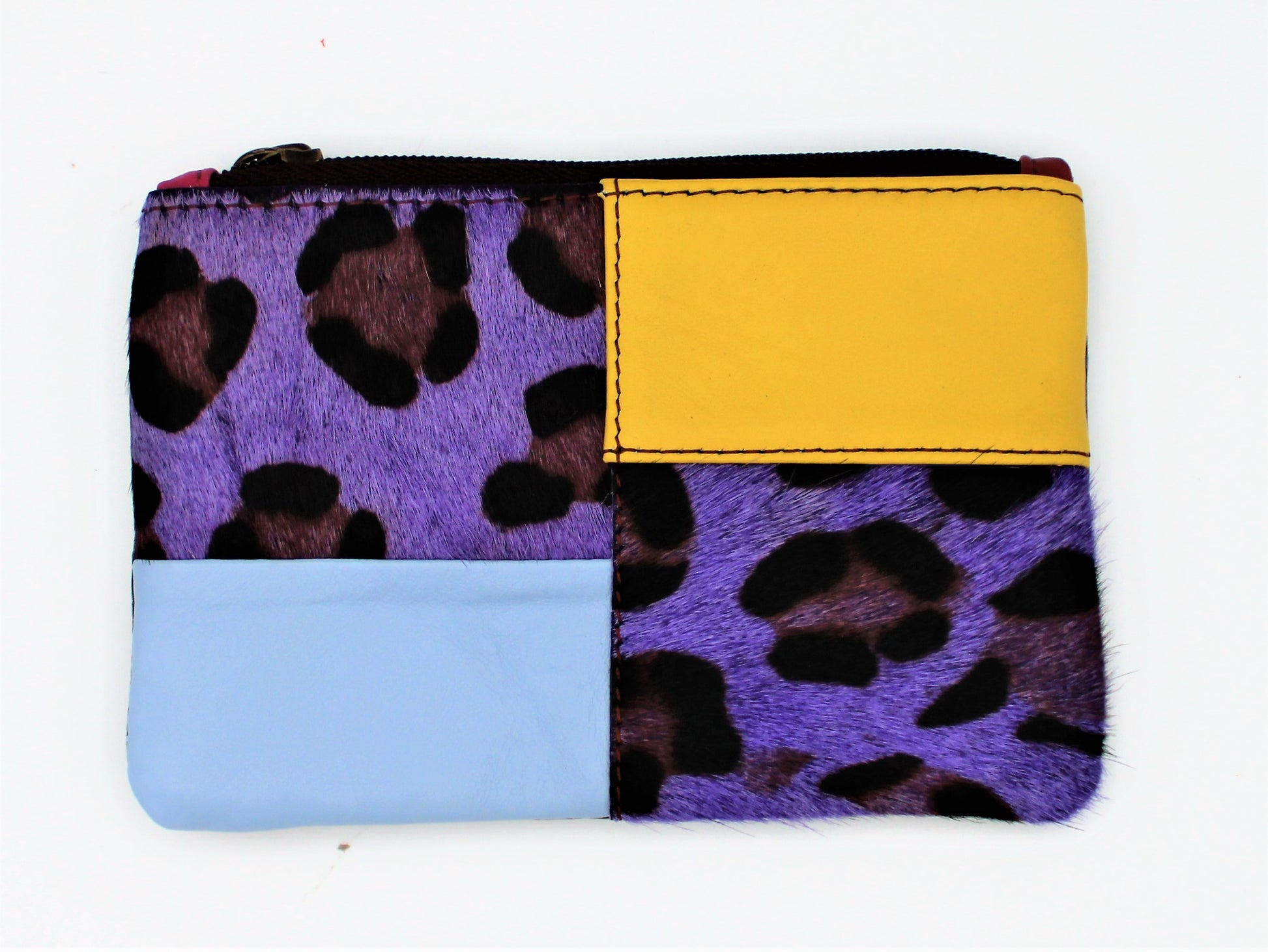 Zahra Print Leather Bag in Yellow, Blue and Purple Animal Print
