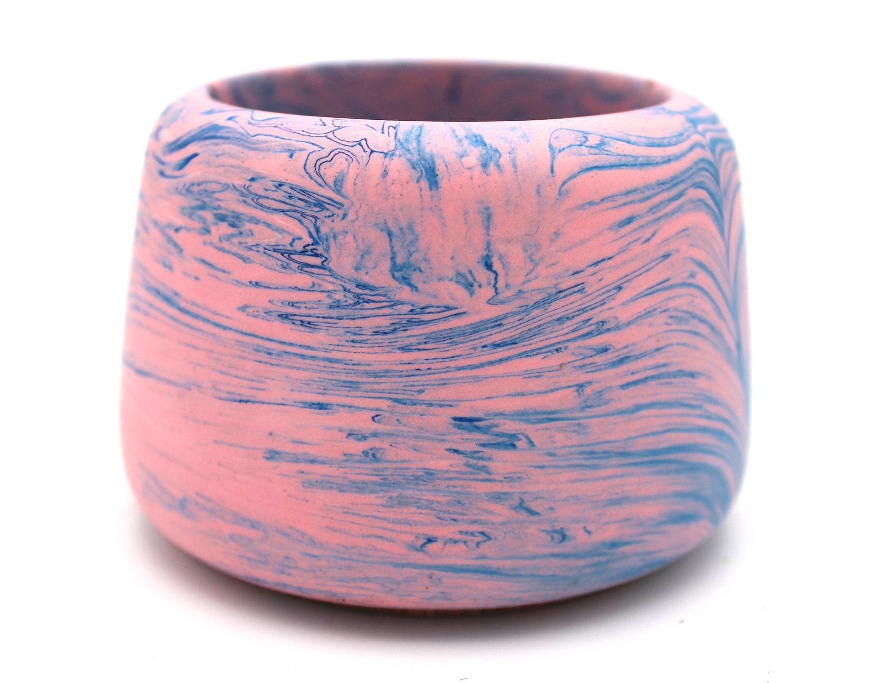 Hey, Bulldog! Small Planter in Pink and Blue Marbled Design
