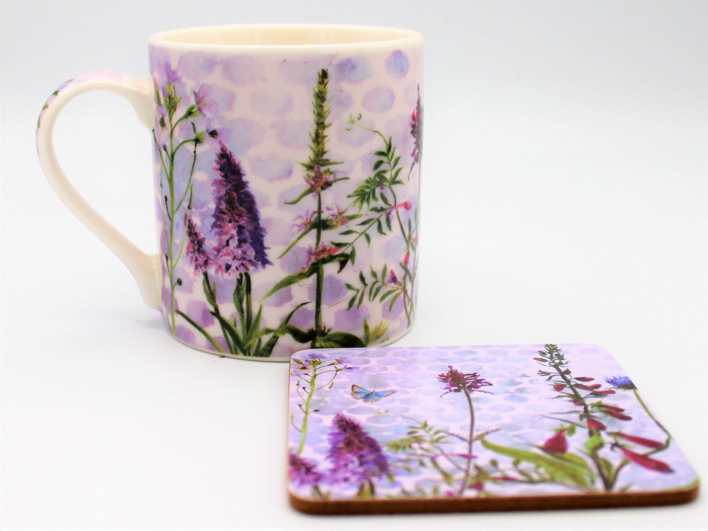 Annabel Langrish Wildflowers Mug and Coaster Set in Purple