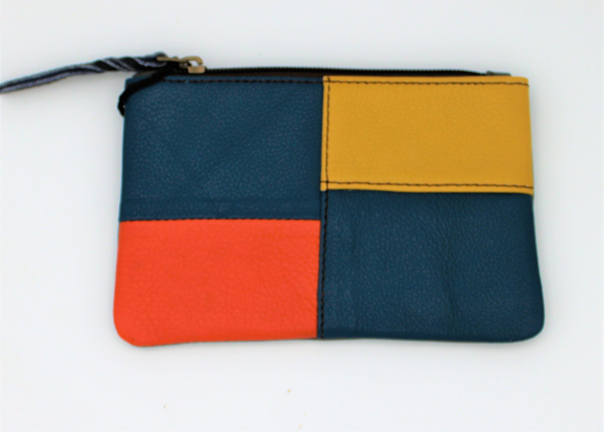 Zahra Print Leather Bag in Navy, Yellow and Orange
